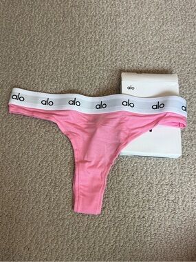 ALO Yoga Pink Logo Elastic Waist Thong